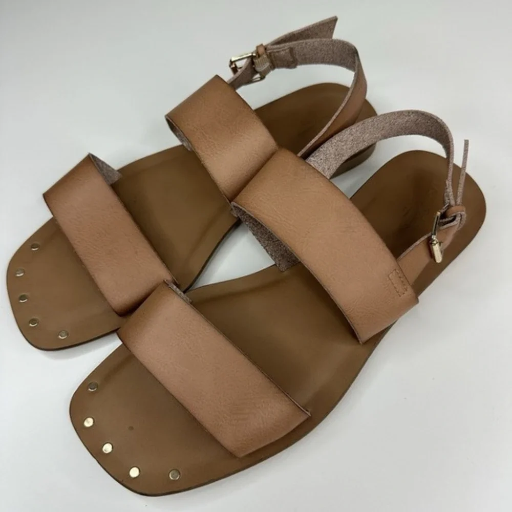 Universal Thread Womens Tan Square Toe Studded Slingback‎ Flat Sandals Size 10